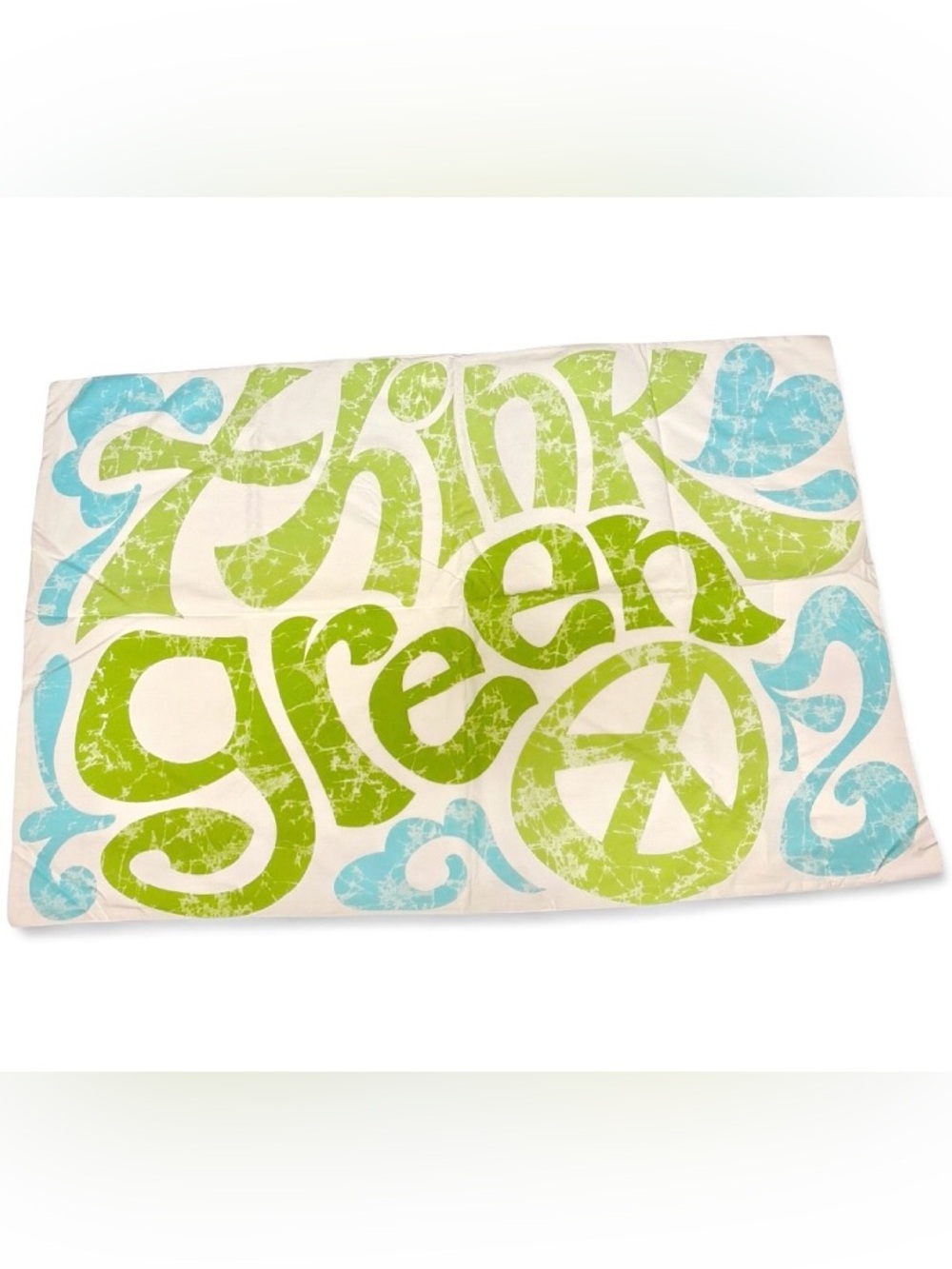 Your Zone Queen 19.5x 29.5 Think Green Peace Sign Graphic Pillowcase NWOT